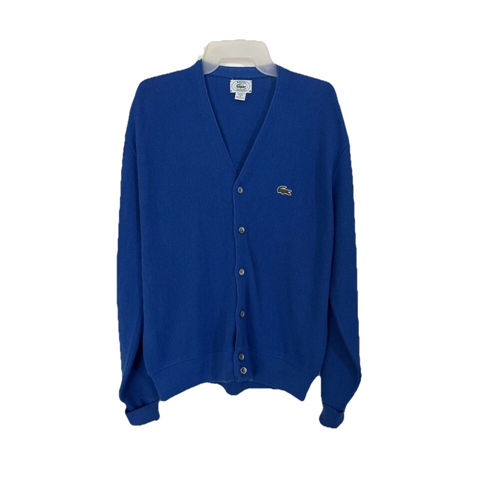 Vintage Lacoste IZOD Cardigan Orlon Acrylic Size M Blue Classic Preppy Professor - Picture 2 of 7